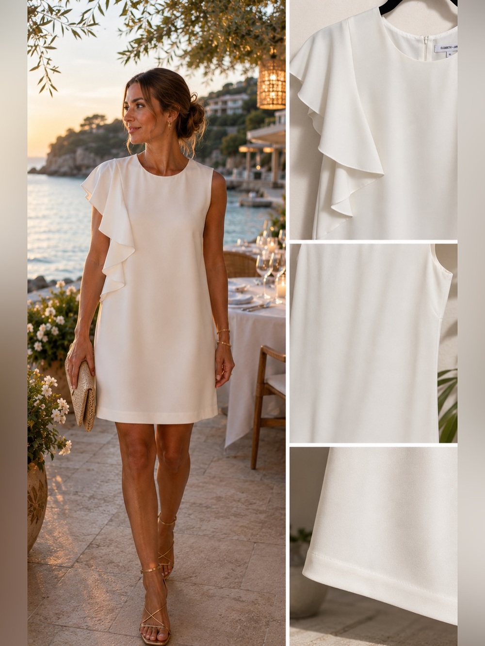 Elizabeth and James Size 10 White Ruffle Mini Dress NWT Resort Cocktail